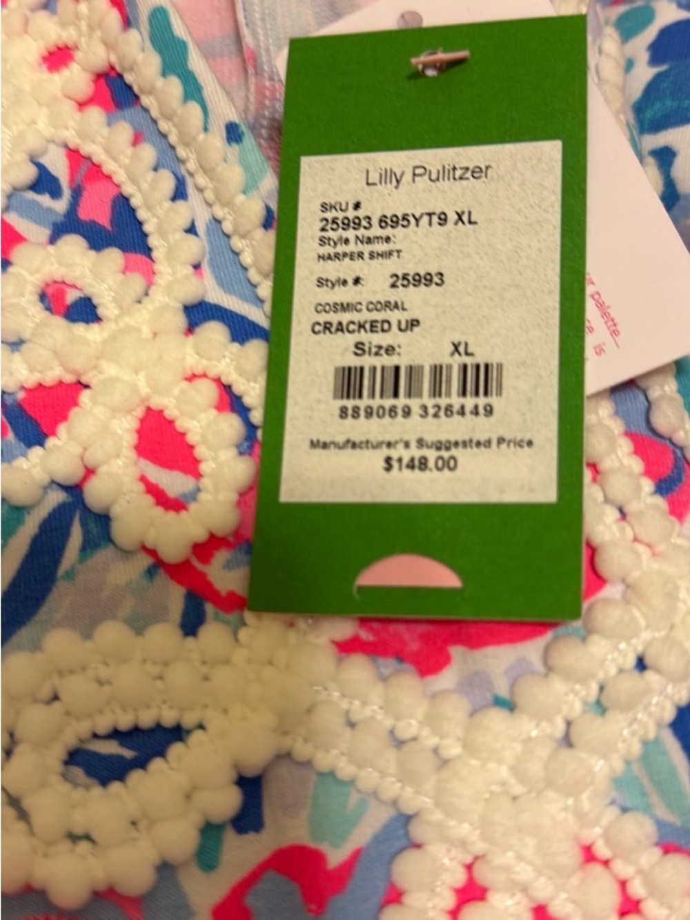 Lilly Pulitzer Harper Shift “Cosmic Coral Cracked Up” lobsters Women’s XL NWT - Picture 3 of 3